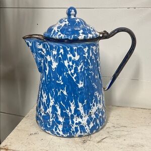 Blue and White Enamelware Coffee Pot